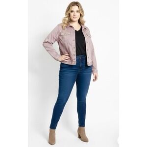 Maurices Denim Trucker‎ Jacket Womens Plus 1X Blush Mauve Rhinestone Embellished